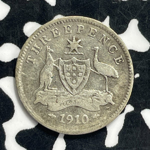 1910 Australia 3 Pence Threepence Lot#C0742 Silver!