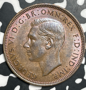 1944 Great Britain 1/2 Penny Half Penny Lot#T9054 High Grade! Beautiful!