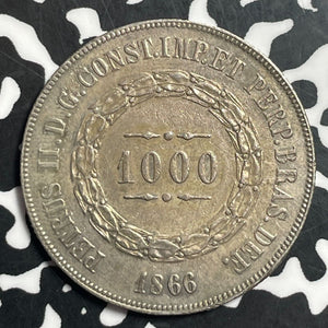 1866 Brazil 1000 Reis Lot#T1526 Silver! Nice!