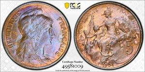 1904 France 5 Centimes PCGS MS64BN Lot#G8133 Choice UNC! Gad-165, F-119