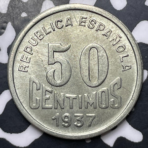 1937 Spain Civil War Asturias & Leon 50 Centimos Lot#MK321