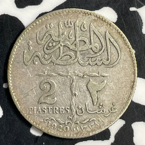 1920 Egypt 2 Piastres Lot#T0959 Silver! Scarce!