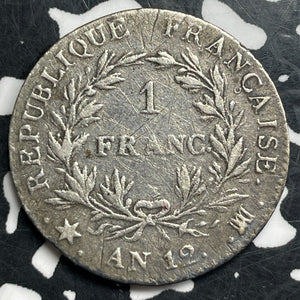 AN 12-MA (1803) France Napoleon 1 Franc Lot#JM8542 Silver! Cleaned