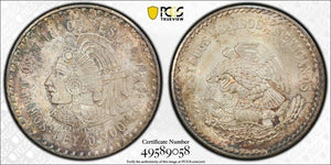 1947-Mo Mexico 5 Pesos PCGS MS65 Lot#G7437 Large Silver! Beautiful Toning!