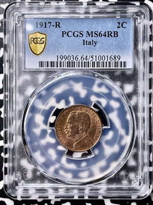 1917-R Italy 2 Centesimi PCGS MS64RB Lot#G9855 Choice UNC!