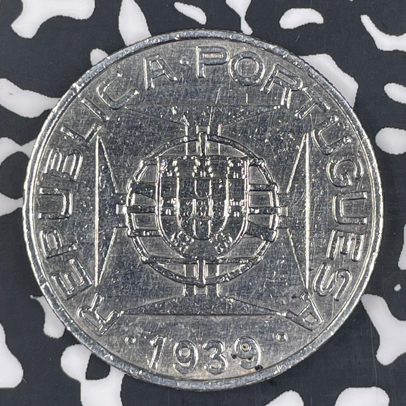 1939 St. Thomas & Prince 10 Escudos Lot#C9439 Silver! Scarce! Old Cleaning