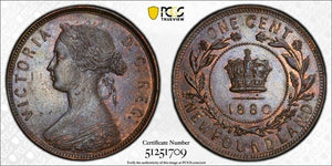 1880 Newfoundland Large Cent PCGS MS62BN Lot#G9267 Key Date! Round & Low '0'