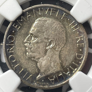 1927-R Italy 5 Lire NGC MS63 Lot#G9034 Silver! Choice UNC! Edge 'Fert'