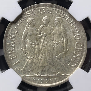 1905 Danish West Indies 20 Cents NGC MS62 Lot#G8933 Silver! Nice UNC!