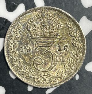 1916 Great Britain 3 Pence Threepence Lot#T3354 Silver!
