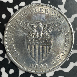 1903 U.S. Philippines 1 Peso Lot#JM9102 Silver! Beautiful Detail, Old Cleaning
