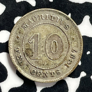 1897 Mauritius 10 Cents Lot#C0012 Silver! Nice!