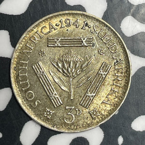 1941 South Africa 3 Pence Threepence Lot#T2717 Silver! High Grade! Beautiful!