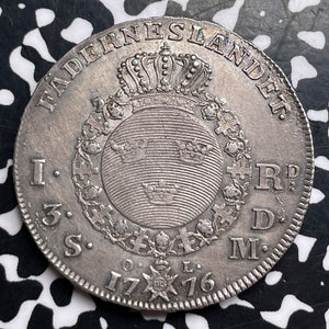 1776-OL Sweden 1 Riksdaler Lot#JM8530 Large Silver! Nice!