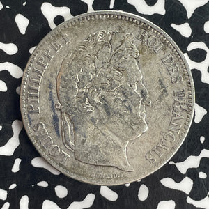 1833-B France 5 Francs Lot#T8319 Large Silver Coin!