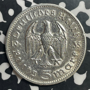 1935-G Germany 5 Mark Lot#T3967 Silver! Cleaned