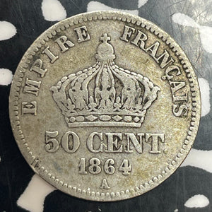 1864-A France 50 Centimes Lot#T3269 Silver!