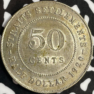 1920 Straits Settlements 50 Cents Lot#D9582 Silver! Nice!