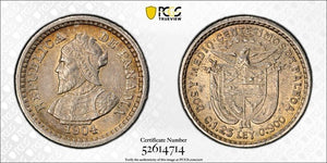 1904 Panama 2 1/2 Centesimos Panama Pill PCGS MS62 Lot#G727 Silver! Nice UNC!
