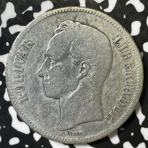 1879 Venezuela 5 Bolivares Lot#E4866 Large Silver Coin! Obverse Scratch