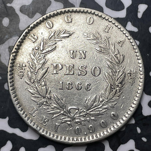 1866 Colombia Bogota 1 Peso Lot#JM8311 Large Silver! Old Cleaning