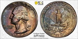 1958 US 25 Cents Washington Quarter PCGS MS65 Lot#G654 Silver! Beautiful Toning!