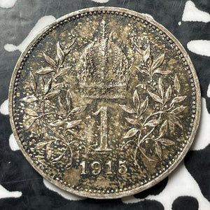 1915 Austria 1 Corona Lot#E6525 Silver! High Grade! Beautiful!