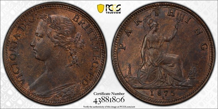 1875-H Great Britain Farthing PCGS MS62BN Lot#G2185 S-3959 Older Features