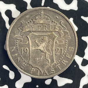 1921 Cyprus 9 Piastres Lot#T8636 Silver!