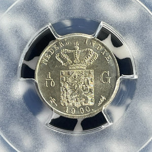 1900 Netherlands East Indies 1/10 Gulden PCGS MS64 Lot#G803 Silver! Choice UNC!
