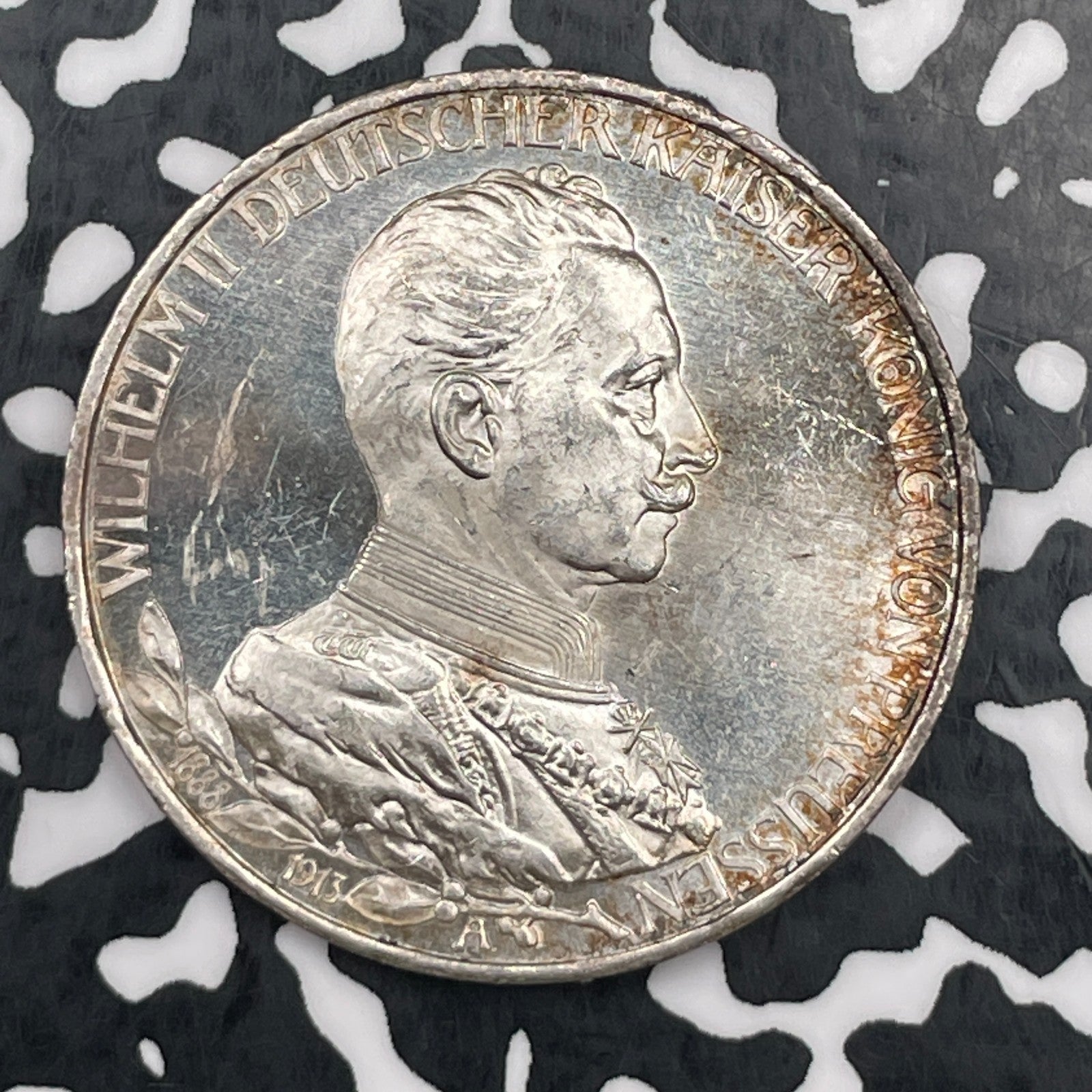 1913-A Germany Prussia 3 Mark Lot#JM1863 Silver! High Grade! Beautiful! KM#535