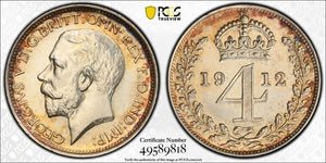 1912 G.B. Maundy 4 Pence Fourpence PCGS PL65 Lot#G7690 Silver! Gem BU!! S-41017