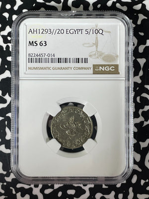AH1293 Year 20 (1894) Egypt 5/10 Qirsh NGC MS63 Lot#G262 Choice UNC! Better Date