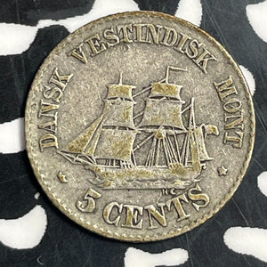 1859 Danish West Indies 5 Cents Lot#T0984 Silver!