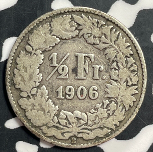 1906 Switzerland 1/2 Franc Half Franc Lot#E8244 Silver!