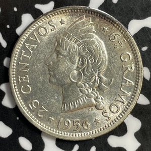 1956 Dominican Republic 25 Centavos Lot#E2555 Silver! High Grade! Beautiful!