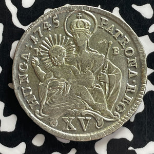 1745-KB Hungary 15 Krajczar Lot#T7647 Silver! Nice Detail, Old Cleaning