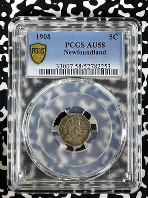 1908 Newfoundland 5 Cents PCGS AU58 Lot#G306 Silver!