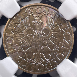 1938 Poland 5 Groszy NGC MS65BN Lot#G9154 Gem BU!