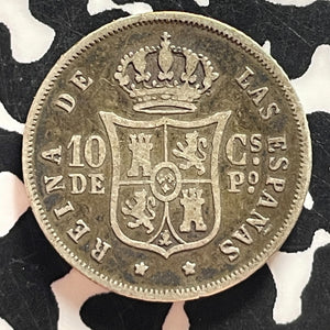 1868 Spanish Philippines 10 Centavos Lot#T4652 Silver!
