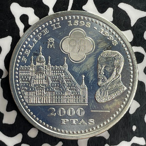 1998 Spain Philip II 2000 Pesetas Lot#C1028 Silver! High Grade! Beautiful!