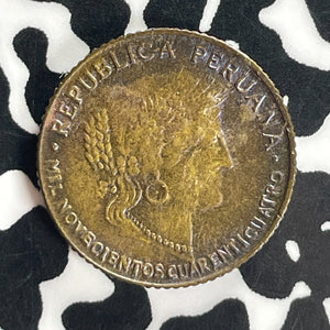 1944 Peru 5 Centavos Lot#T8008 High Grade! Beautiful Toning! KM#213.2A3