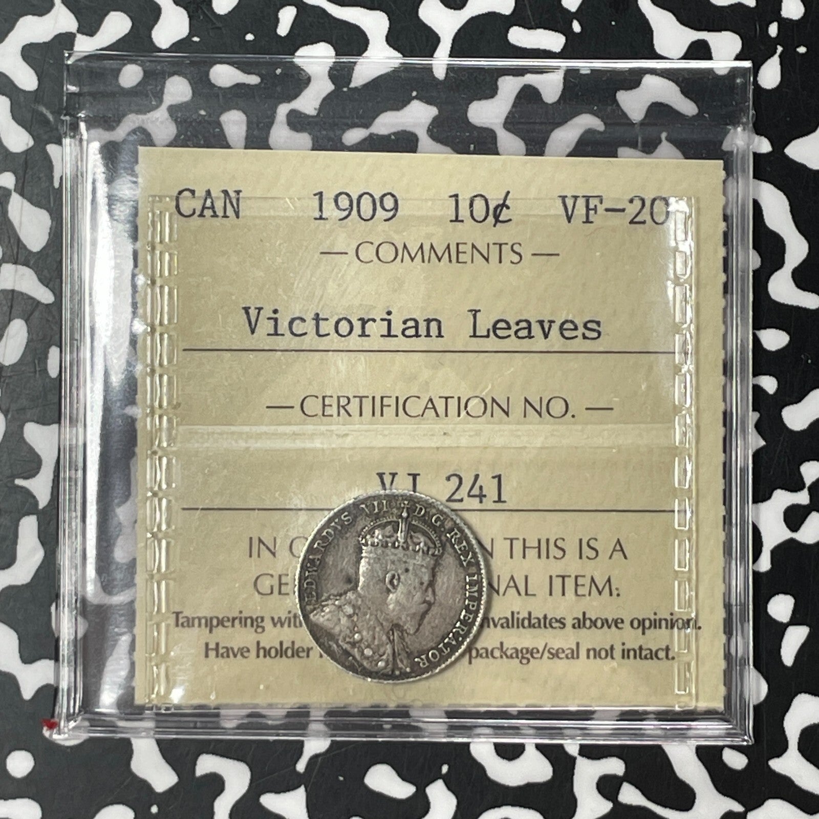1909 Canada 10 Cents ICCS VF20 Lot#OV1469 Silver! Victorian Leaves