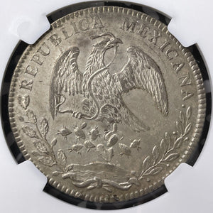 1879-Cn JD Mexico 8 Reales NGC AU55 Lot#G8076 Large Silver! Straight '9'