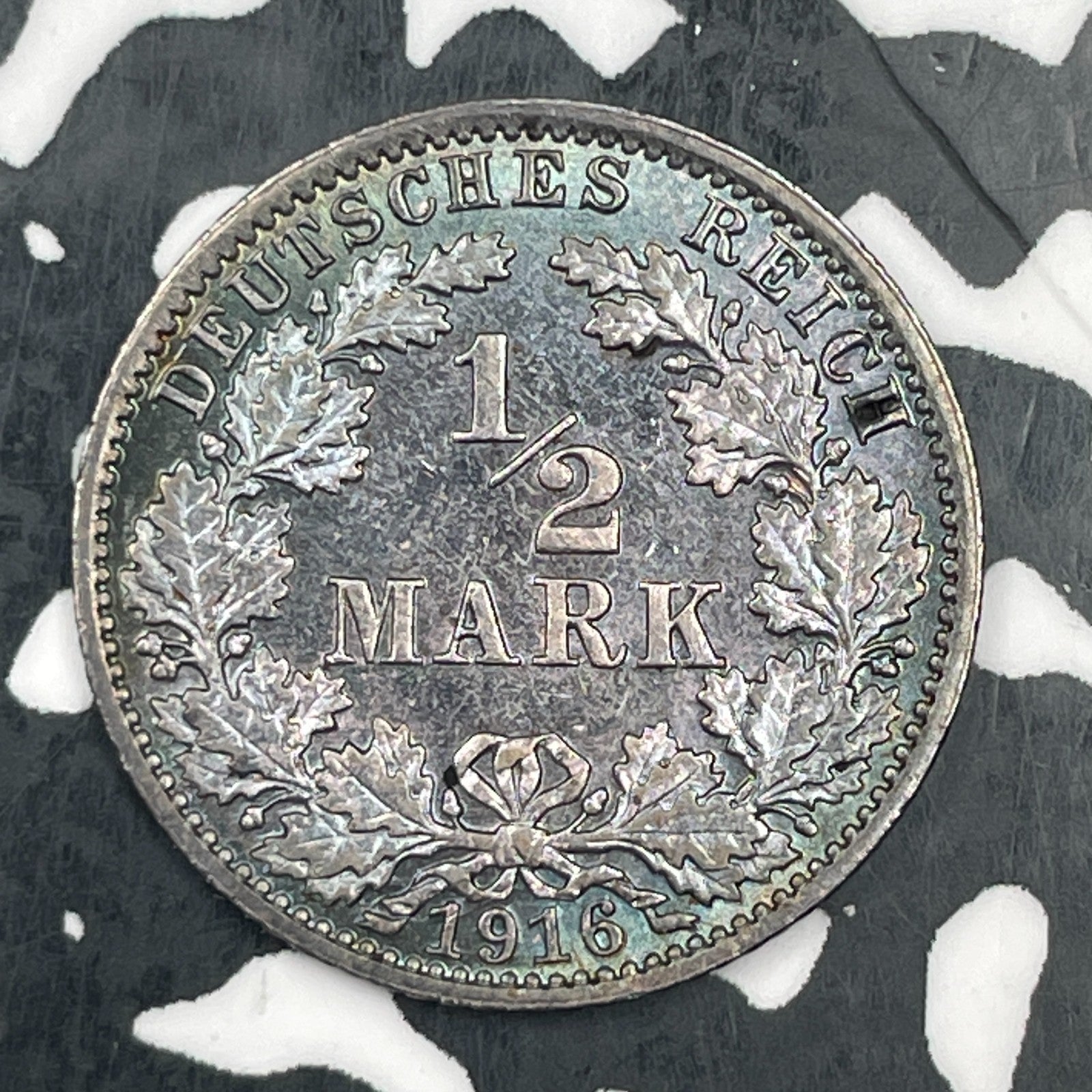 1916-A Germany 1/2 Mark Half Mark Lot#F8696 Silver! High Grade! Beautiful!
