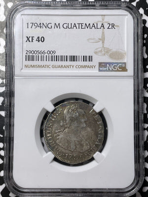1794-NG M Guatemala 2 Reales NGC XF40 Lot#G7033 Silver!