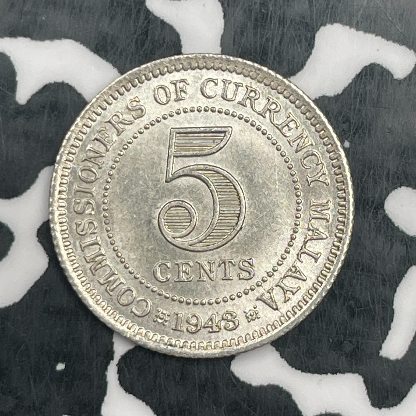 1943 Malaya 5 Cents Lot#N1116 Silver! High Grade! Beautiful!