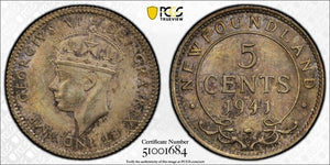 1941-C Newfoundland 5 Cents PCGS MS64 Lot#G9851 Silver! Choice UNC!