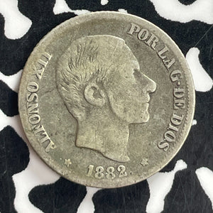 1882/1 Spanish Philippines 10 Centavos Lot#T7768 Silver! Scarce!