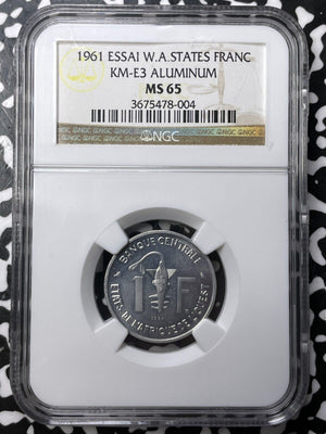 1961 Western African States Essai 1 Franc NGC MS65 Lot#G8281 Gem BU! KM#E3